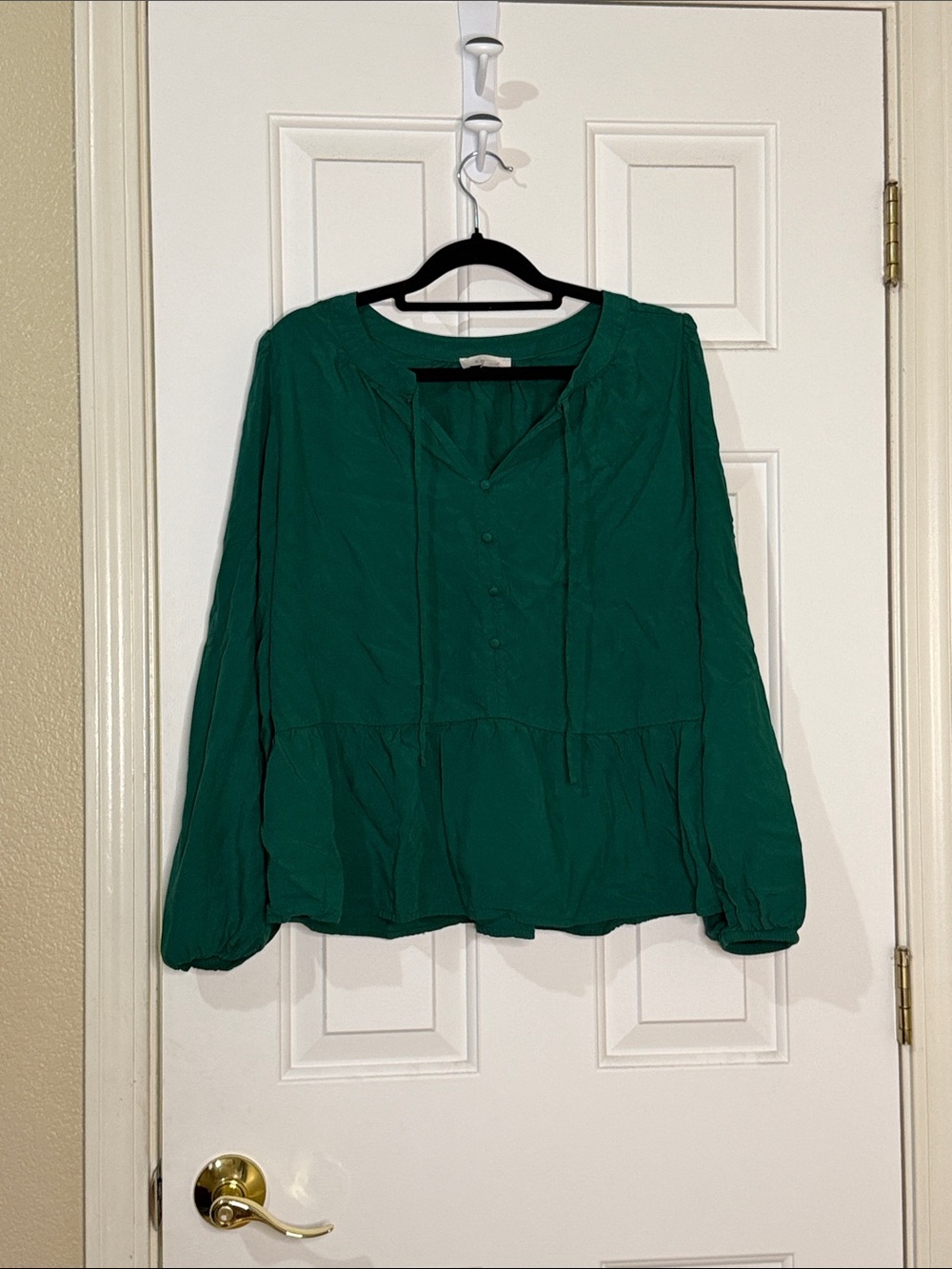 LOFT Teal Green Long-Sleeve Peplum Blouse